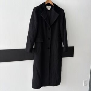 Women's Vintage Long Black Wool Coat. Old Money, Trench, Velvet Collar. 6. Black